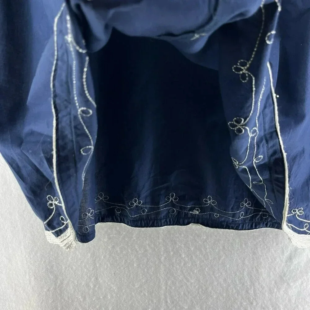 Adrienne Vittadini Dress Tunic M Blue Embroidered V Neck Flare Hem Unlined Boho - Picture 5 of 13
